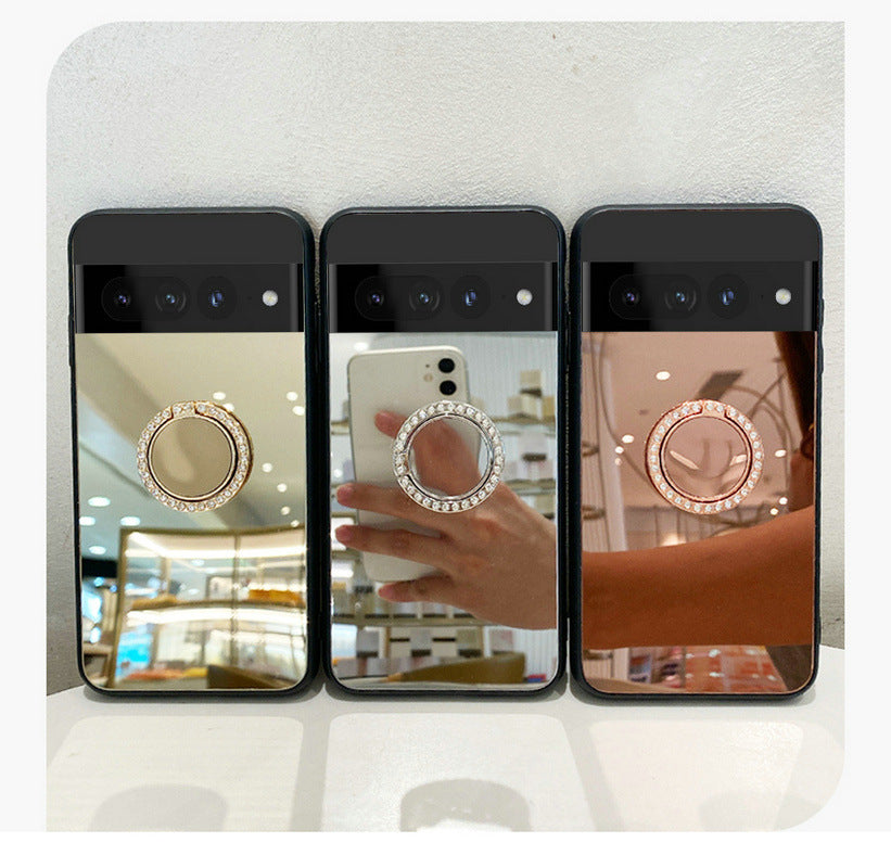 Sleek Mirror Phone Case Stand for Google Pixel 9 | Makeup Mirror, Full Protection, Available in Gold & Silver