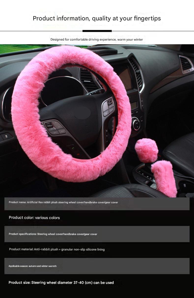elegant gray fur steering wheel cover in vehicle