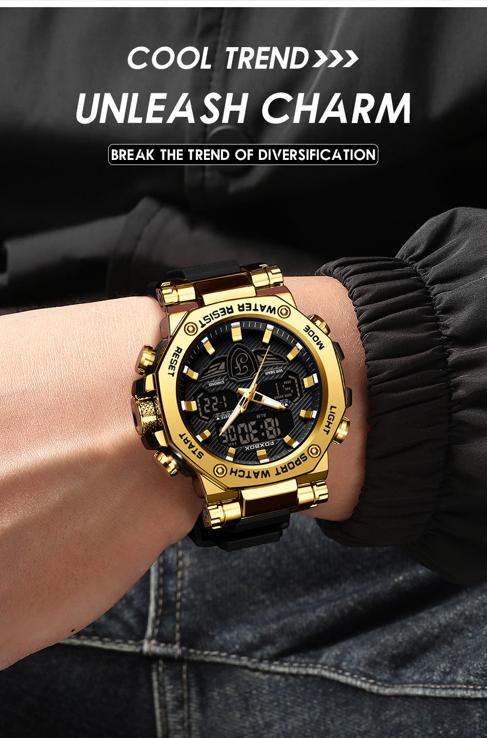 Zinc alloy case digital watch on wrist