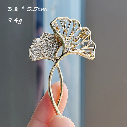 Ginkgo Leaf Brooch displayed on a stylish blouse