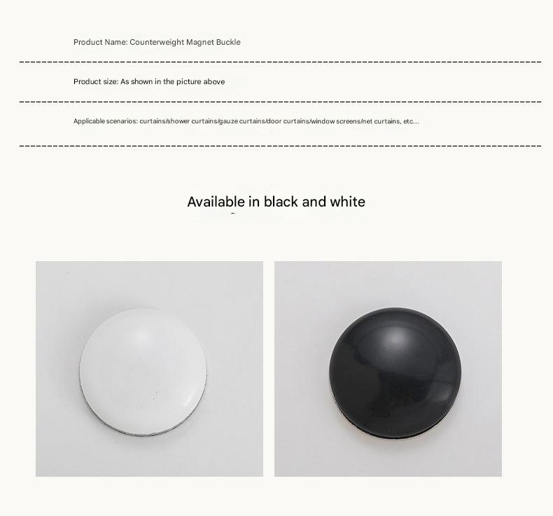 Products displayed with magnetic curtain weights