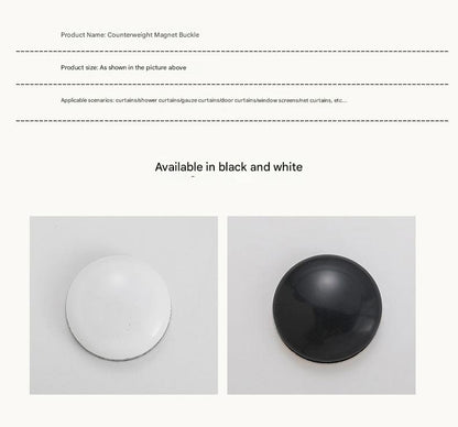 Products displayed with magnetic curtain weights