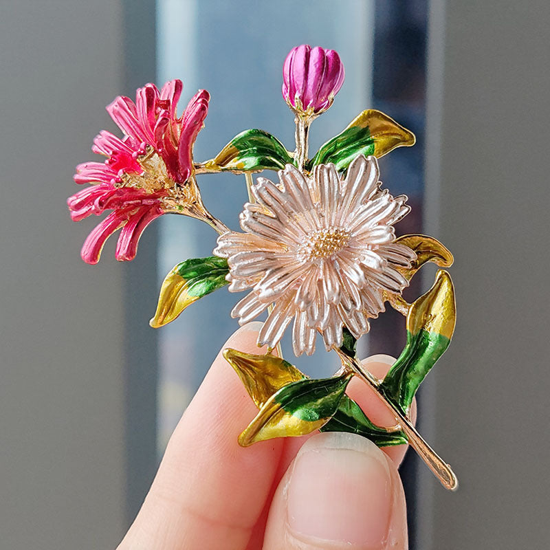 Vibrant Floral Enamel Brooch Pin Purple