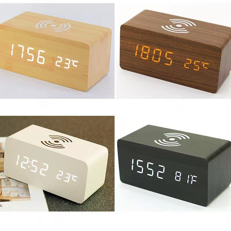 Elegant alarm clock with wireless charging feature