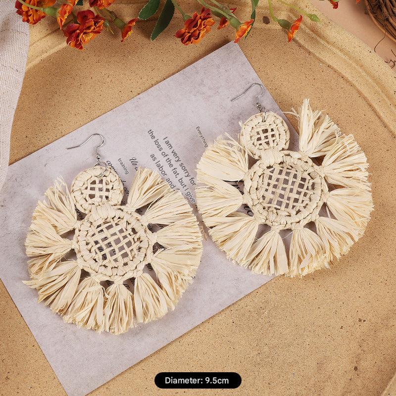 Geometric woven earrings in colorful pattern
