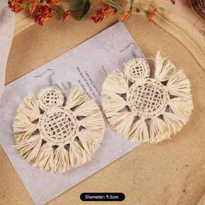 Geometric woven earrings in colorful pattern