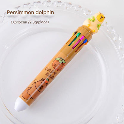Capybara cartoon, multicolor pen with light blue details
