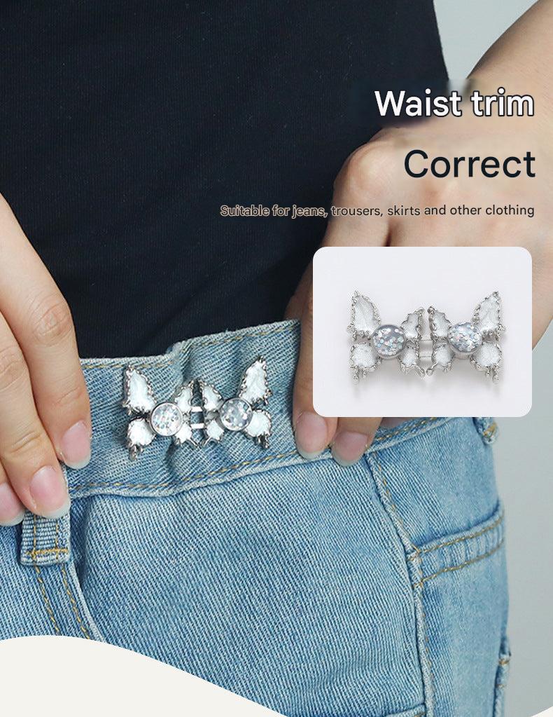 Adjustable Waist Butterfly Buckle with Rhinestones - Front View