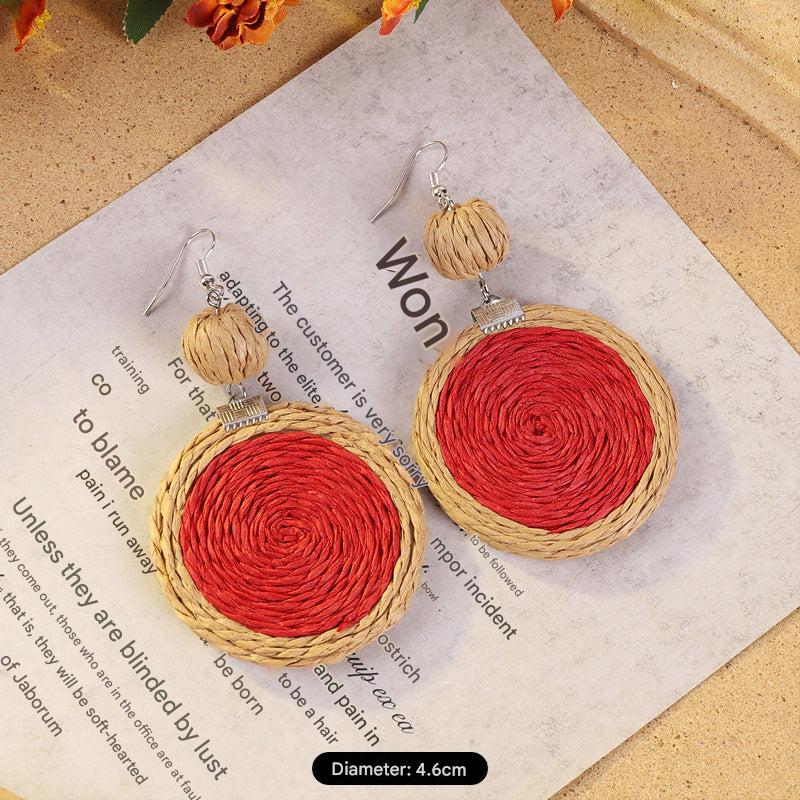 Geometric woven earrings in colorful pattern