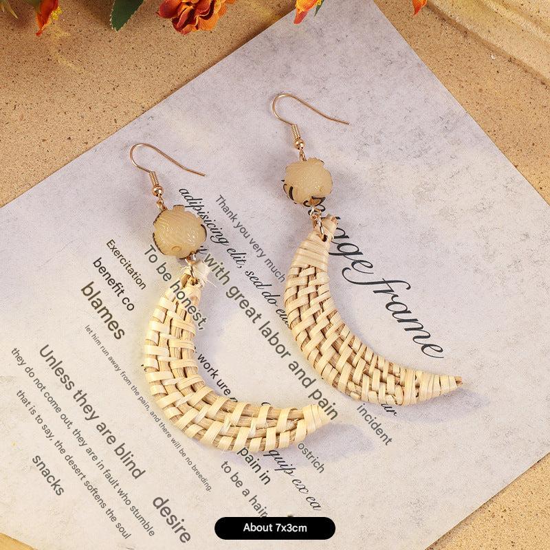 Bohemian vintage woven rattan earrings design 1