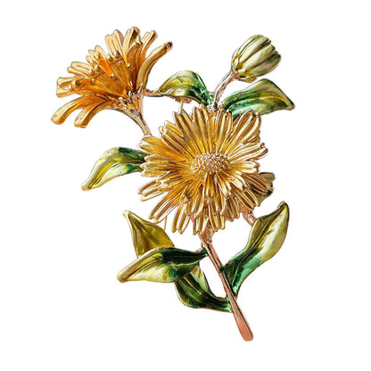 Vibrant Floral Enamel Brooch Pin Yellow