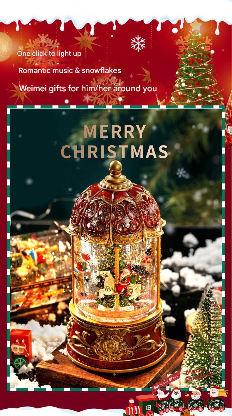 holiday themed snow globe carousel music box