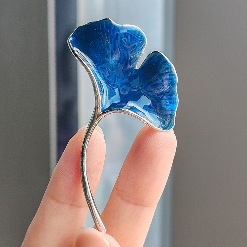 Sparkling Ginkgo Leaf Brooch against neutral background